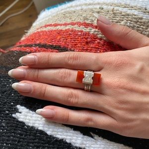 Silver and Orange Women's Ring